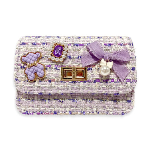 Light Purple Teddy & Bow Tweed Purse
