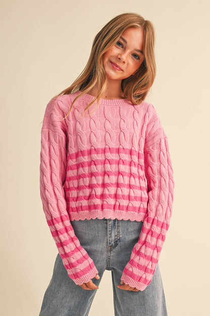Cable Knit Boxy Cropped Pullover