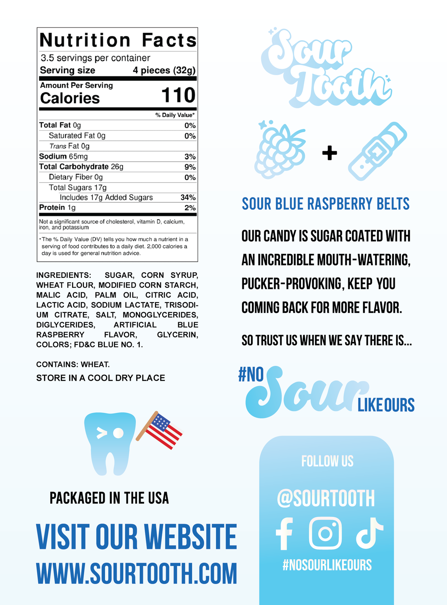Sour Blue Raspberry Belts — 4oz, Imported from Spain