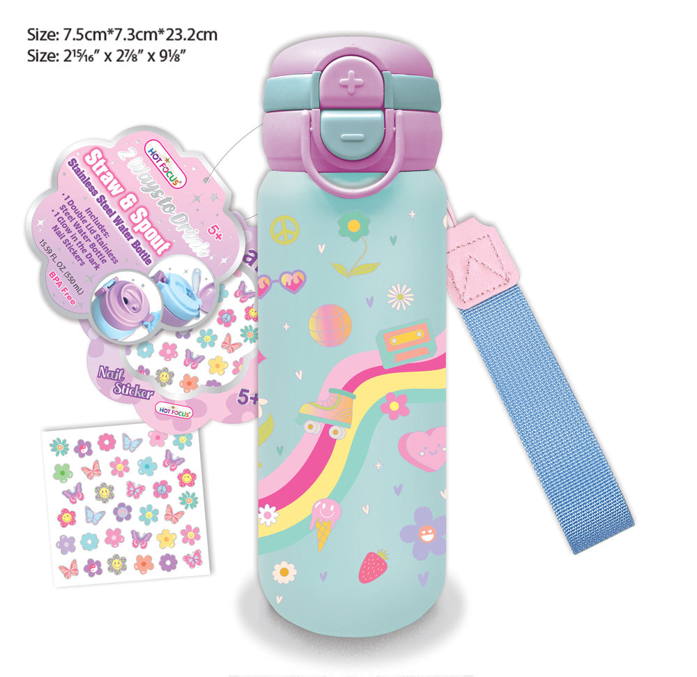 Double Top Stainless Steel Water Bottle, Good Day