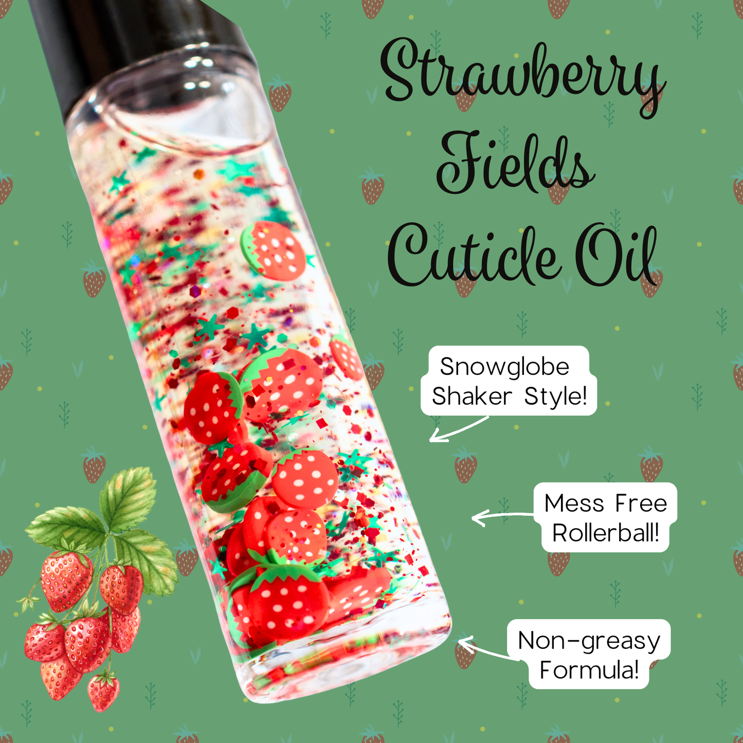 Strawberry Fields 🍓 Shaker Snowglobe Cuticle Oil Rollerball