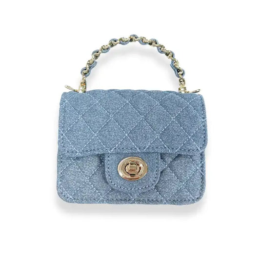 Light Blue Sparkly Denim Quilted Purse