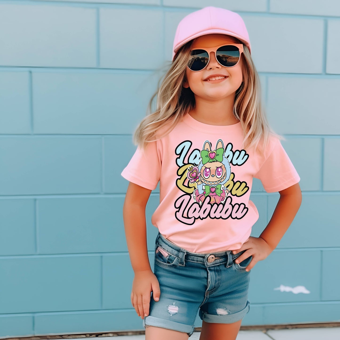Girls cute LABUBU short-sleeved white T-shirt