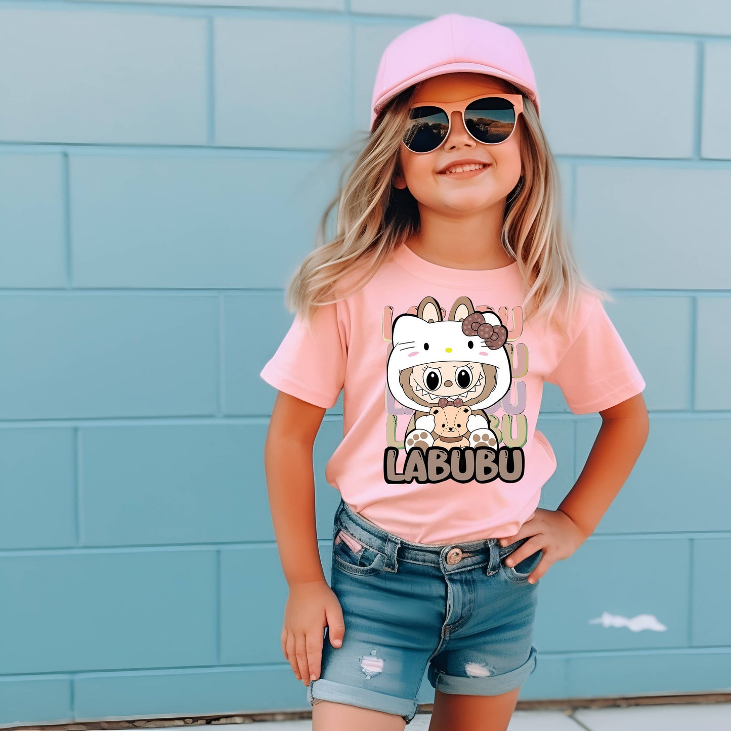 Girls cute LABUBU short-sleeved white T-shirt