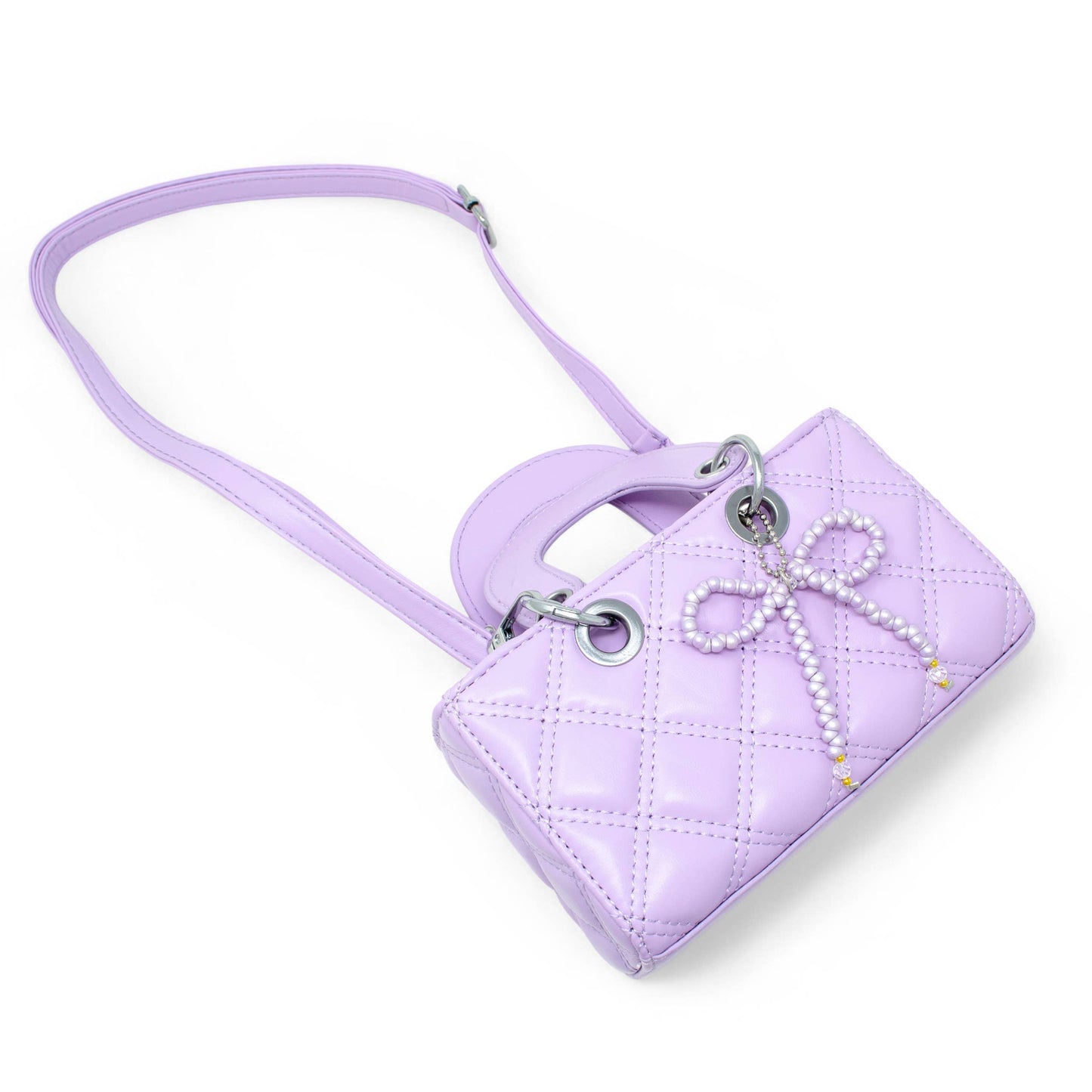 Quilted Rectangle Bow Charm Handbag