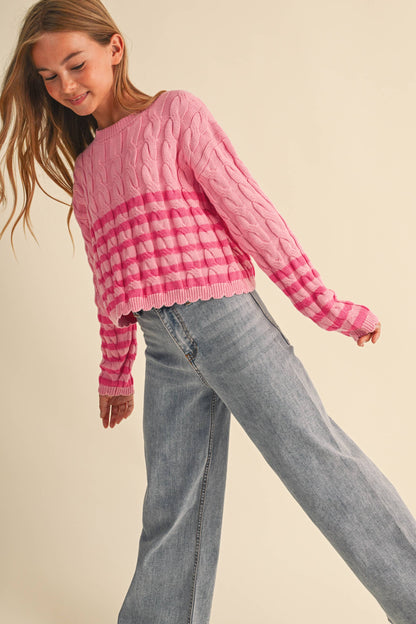 Cable Knit Boxy Cropped Pullover