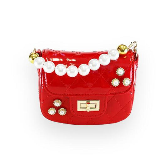Red Embellished Patent Quilted Purse
