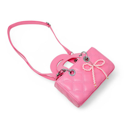 Quilted Rectangle Bow Charm Handbag