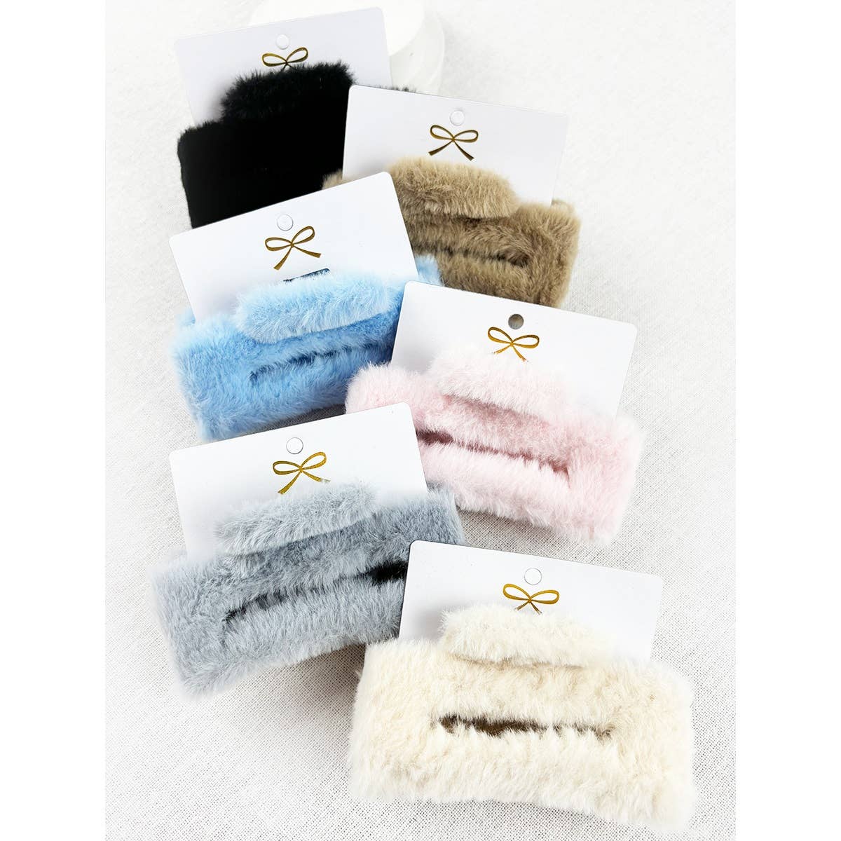 Rectangle Faux Fur Plush Hair Jaw Clip