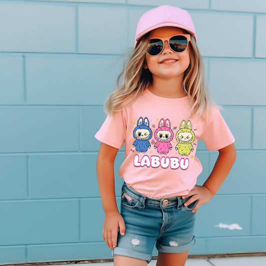 Girls cute LABUBU short-sleeved white T-shirt
