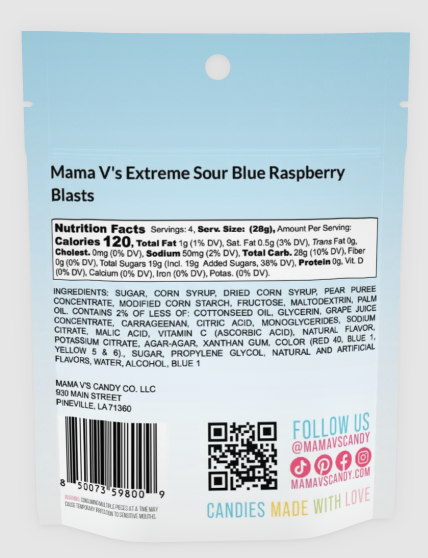 Mama V's Extreme Sour Blue Raspberry Blasts 4oz