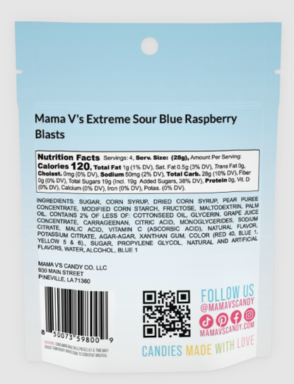 Mama V's Extreme Sour Blue Raspberry Blasts 4oz