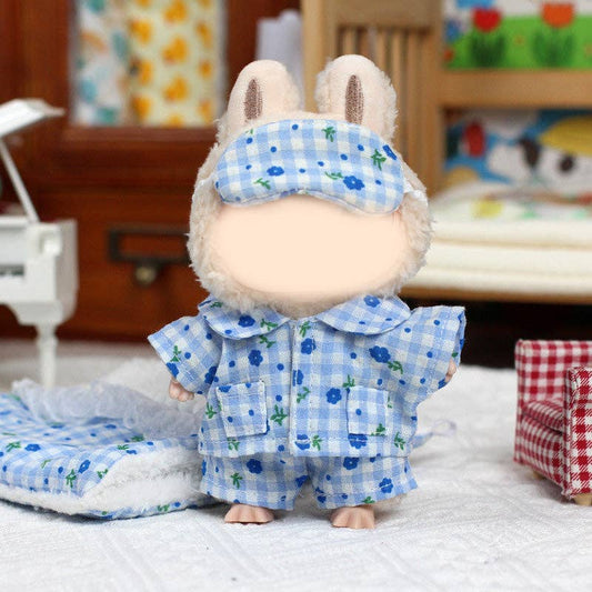 Labubu Clothes Blue Floral PJ 3pcs set