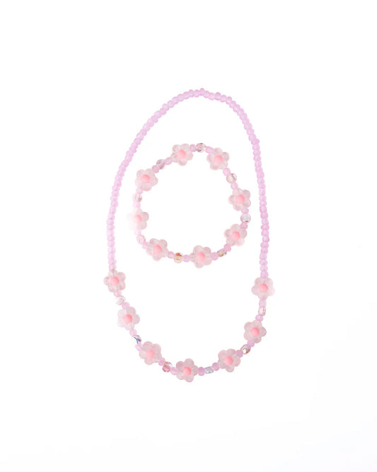 Pink Crystal Blooms Necklace & Bracelet Set, 2pc
