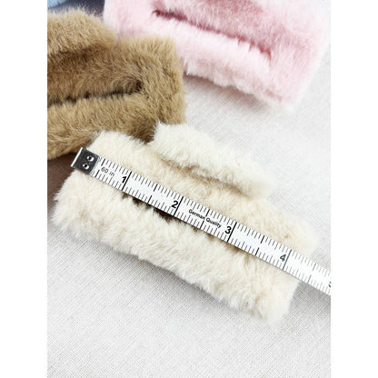 Rectangle Faux Fur Plush Hair Jaw Clip