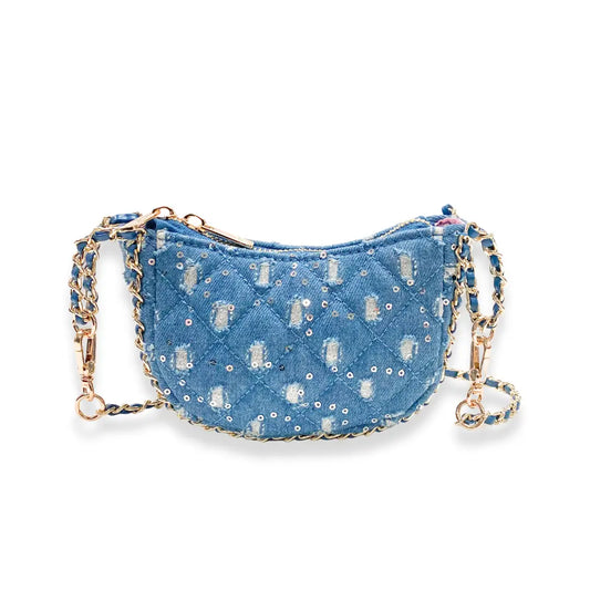 Dark Blue Denim Crescent Purse