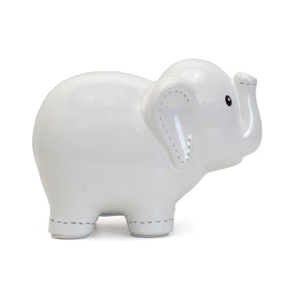 White Large Stitched Elephant Bank