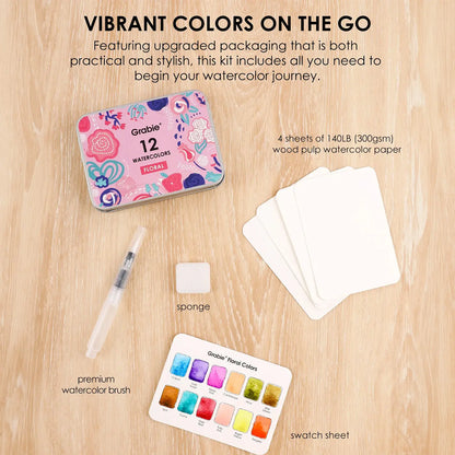 Watercolor Set Of 12 With Brush - Floral Colors
