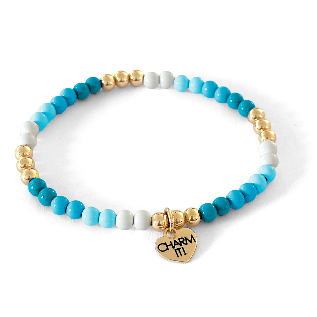 CHARM IT! Gold Aqua Stretch Bead Bracelet