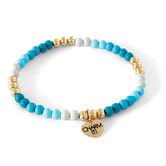CHARM IT! Gold Aqua Stretch Bead Bracelet