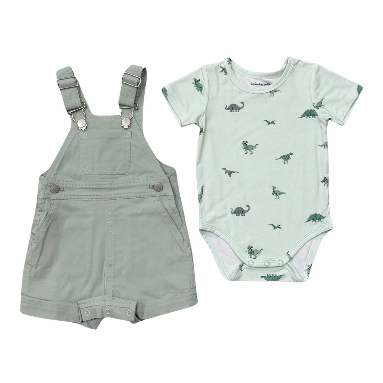 Aqua Grey/Dinosaur Cotton Overall Separates