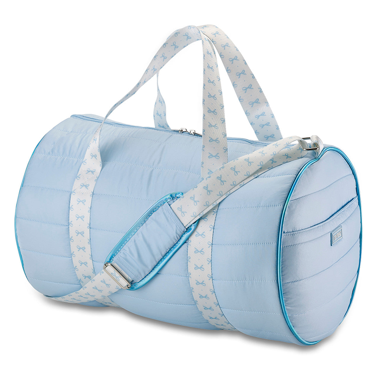 Blue Puffer Duffle Bag Blue Bow Strap