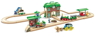 Wooden Retro Train & Station Set