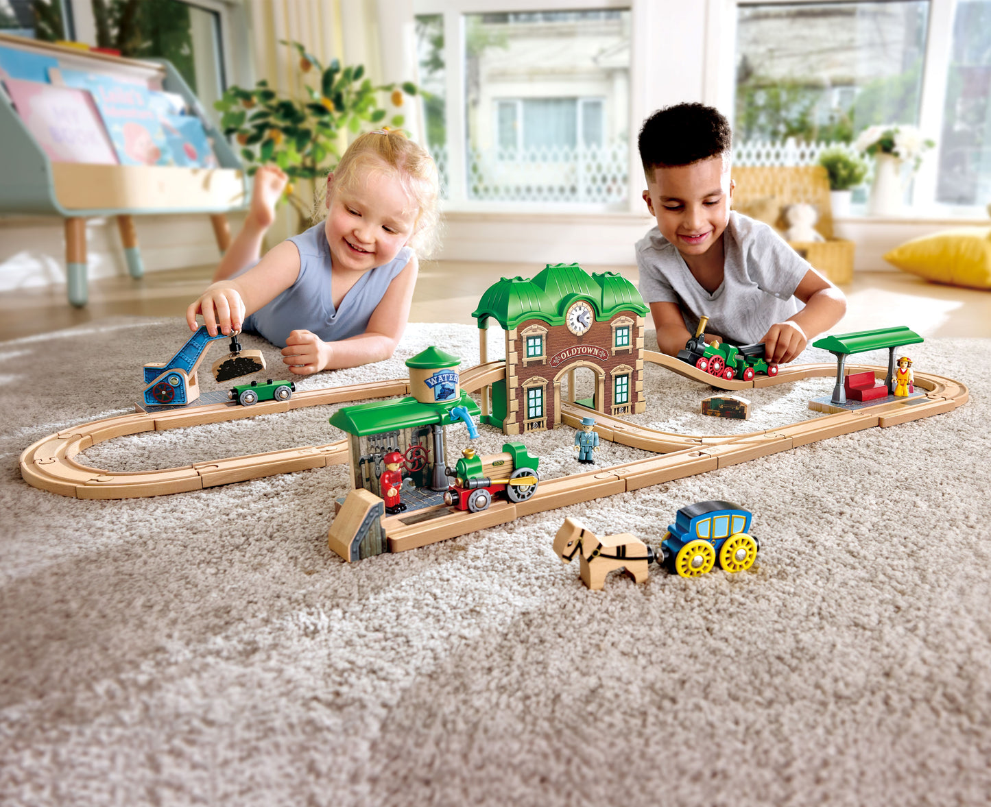 Wooden Retro Train & Station Set