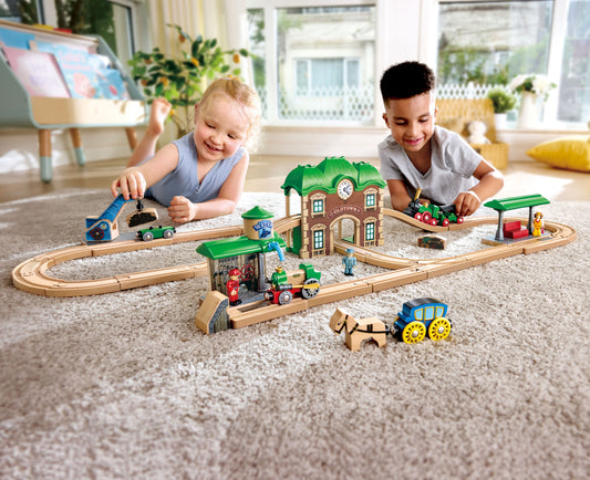 Wooden Retro Train & Station Set
