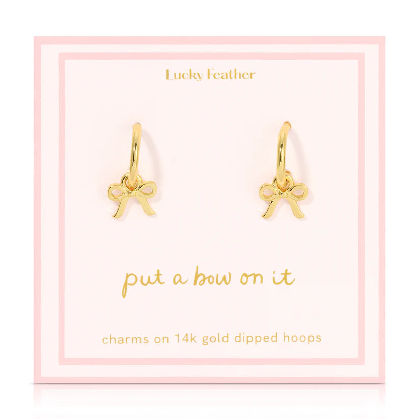 Gold Beautiful Bow Charm Hoop Earrings