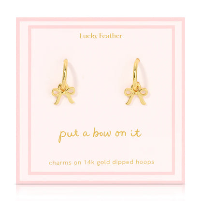 Gold Beautiful Bow Charm Hoop Earrings