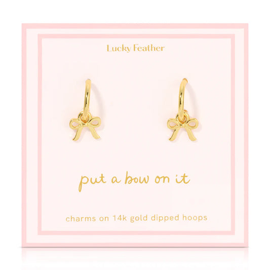 Gold Beautiful Bow Charm Hoop Earrings