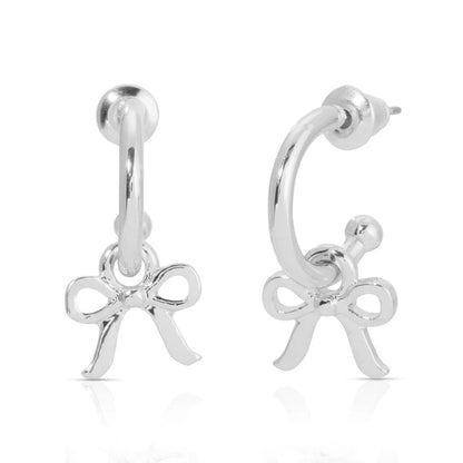 Silver Beautiful Bow Charm Hoop Earrings