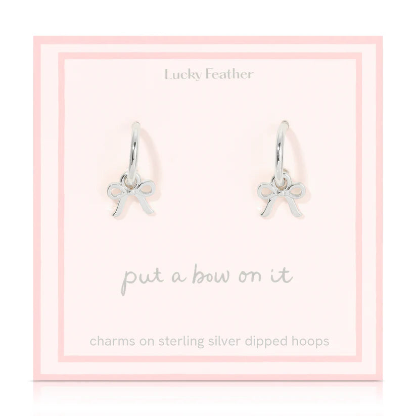 Silver Beautiful Bow Charm Hoop Earrings