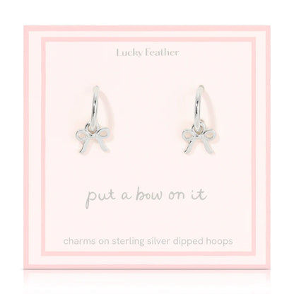 Silver Beautiful Bow Charm Hoop Earrings