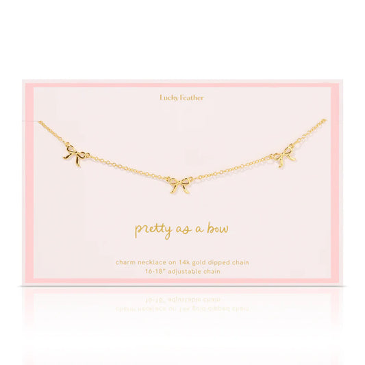 Gold Beautiful Bow Trio Charm Necklace