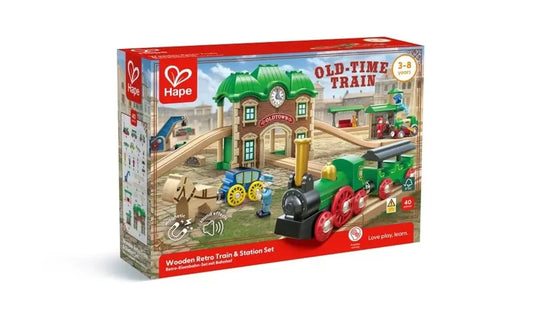 Wooden Retro Train & Station Set