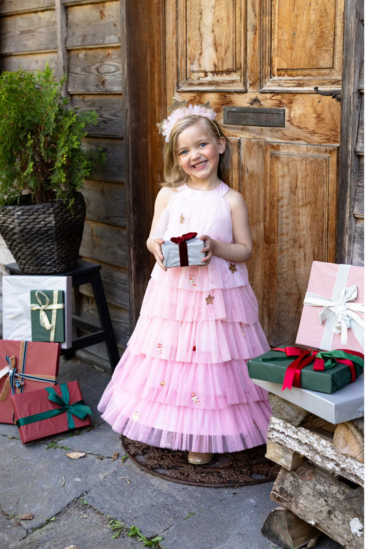 Christmas Tree Dress with Headpiece, Blush, 5-6