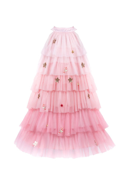 Christmas Tree Dress & Headpiece, Blush, 3-4