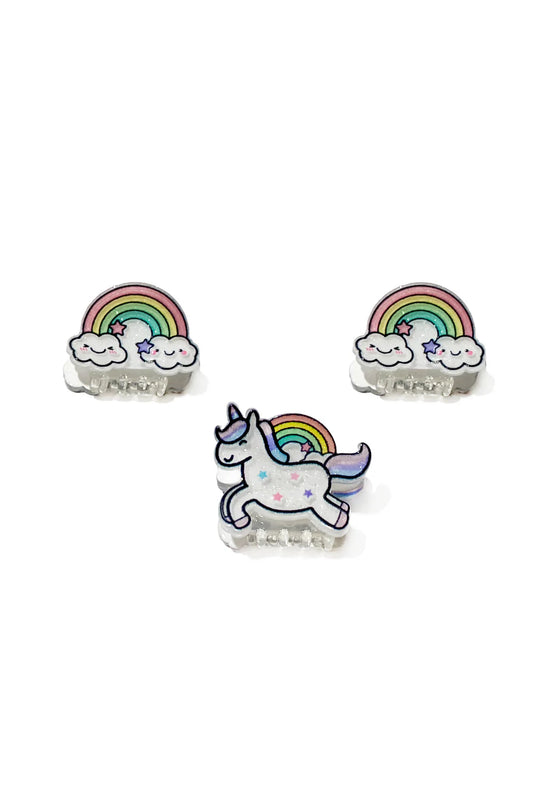 Unicorn Rainbow Mini Hair Clips, 3pcs