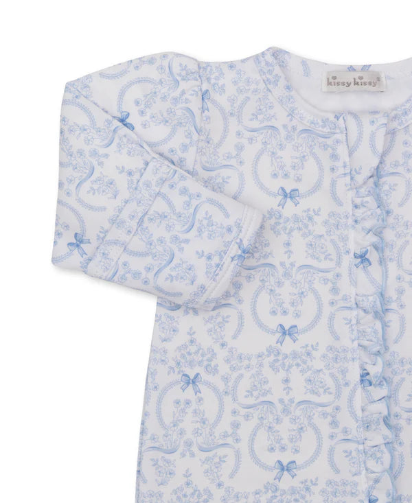 Delicate Blooming Bows Zip Footie - lt blue
