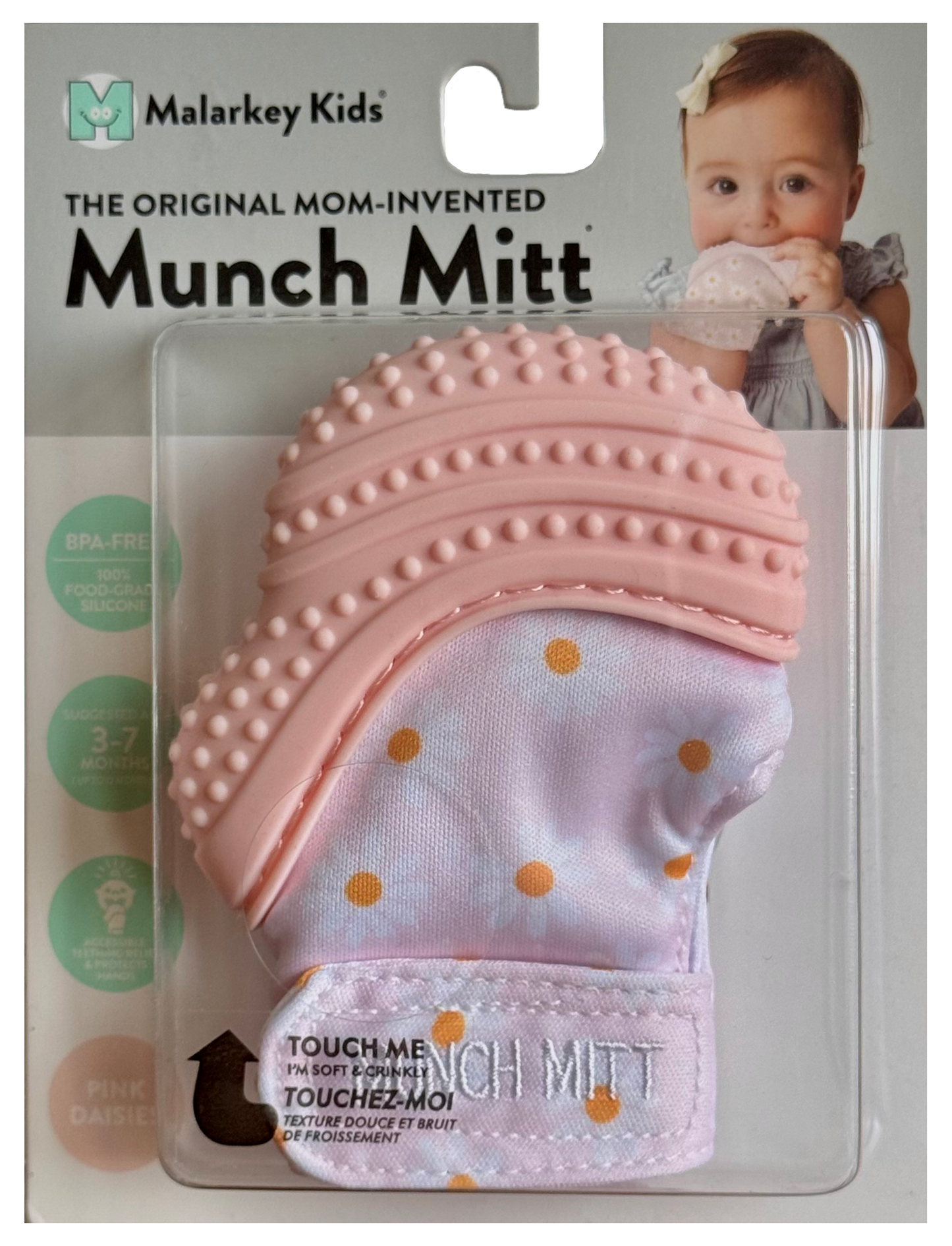 Munch Minis - Teething & Anti-scratch Mitts - Pink Daisies