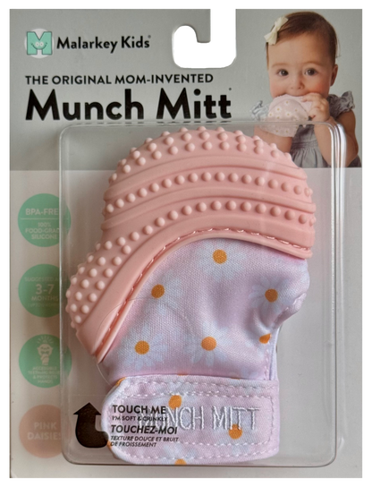 Munch Minis - Teething & Anti-scratch Mitts - Pink Daisies