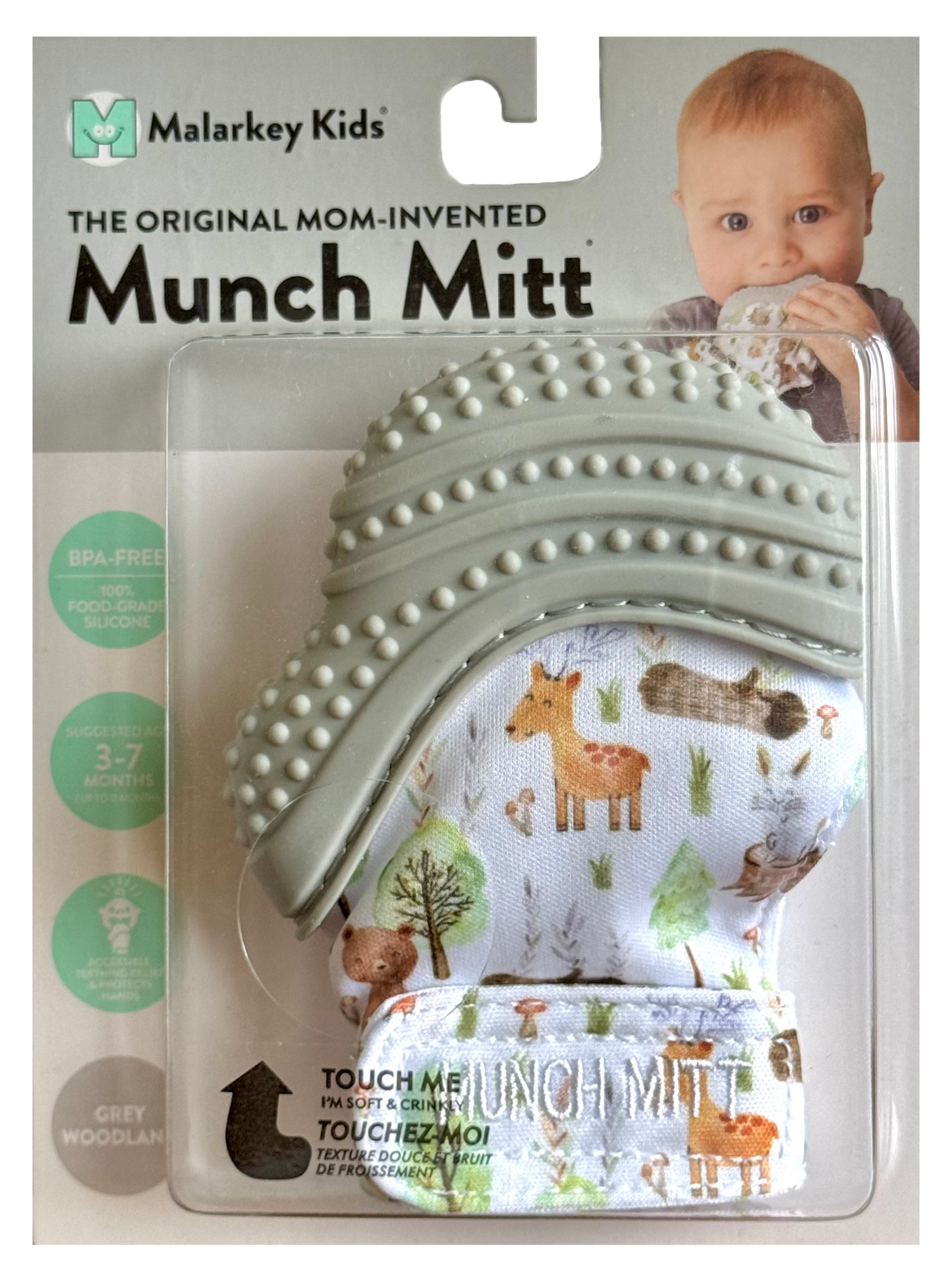 Munch Minis - Teething & Anti-scratch Mitts - Grey Woodland
