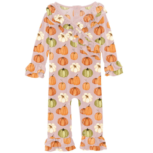 Rose Pumpkin Patch Long Sleeve Kimono Double Ruffle Romper