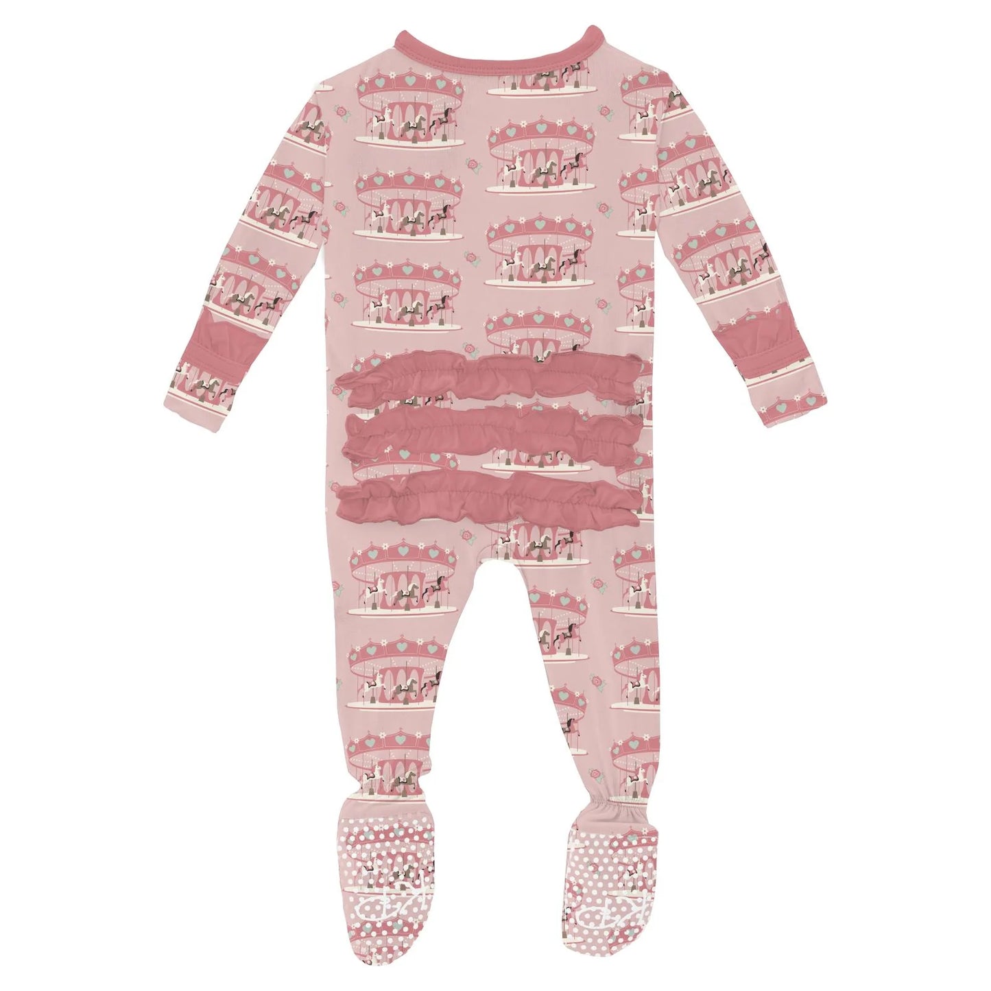 Rose Fair Carousel Ruffle Footie with 2 Way Zipper