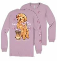 SS Long Sleeve Dog Coffee on Wisteria Pink