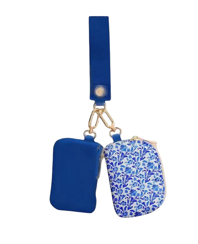 Blue Floral Dual Wallet Keychain