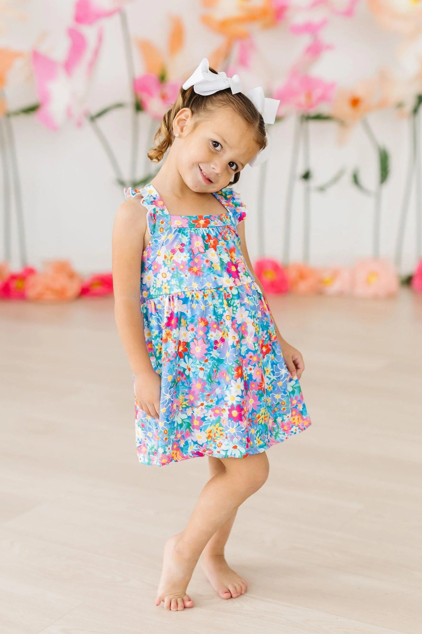 Preppy Floral Ruffle Cross Back Dress