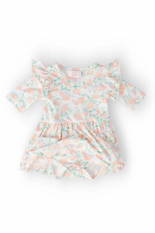 Pretty Pumpkins 3/4 Sleeve Flutter Twirl Bodysuit